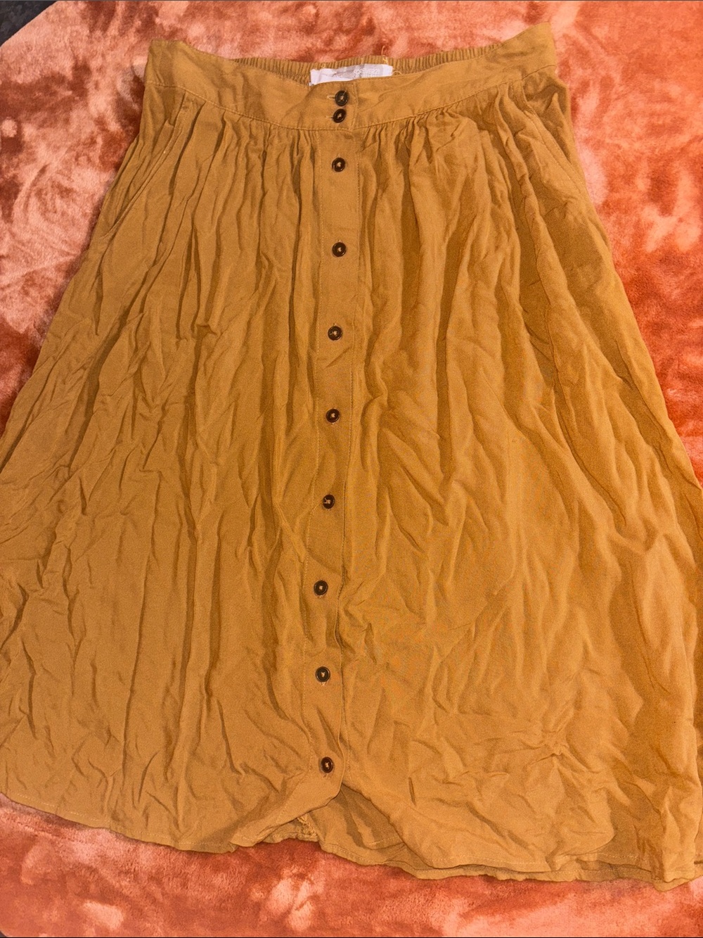 Women's Mustard Button-Front Midi Skirt